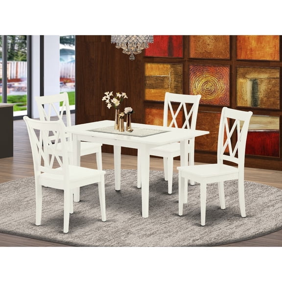 5-Piece Dinette Set - Linen White Kitchen Table & 4 Chairs - Modern Dining Room Set