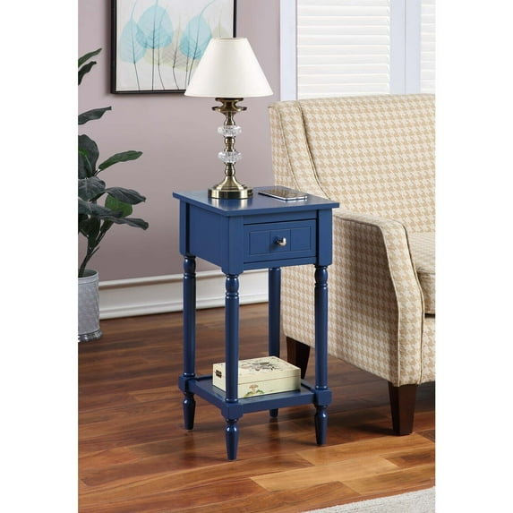 HomeStock Handcrafted Haven 1 Drawer Square Accent Table with Shelf, Low Profile Table, Glossy Wood Finish, 14"L x 14"W x 28"H, 30 Lb. Capacity-Color:Cobalt Blue