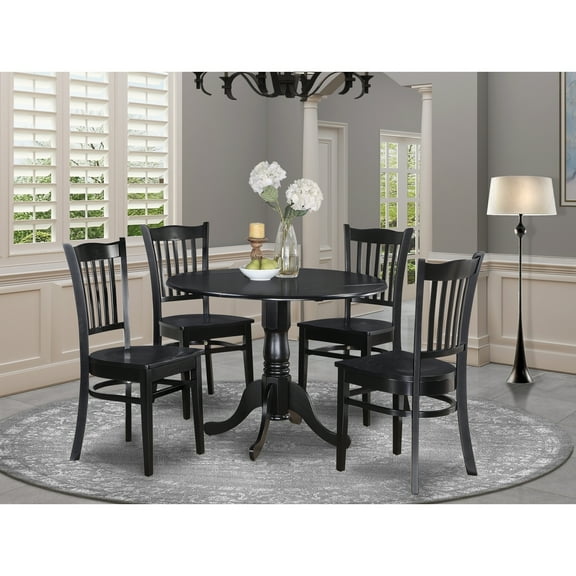Round Dining Table Set 5 Piece - Kitchen Dinette Table with 4 Chairs - Black Finish - 42 Inch