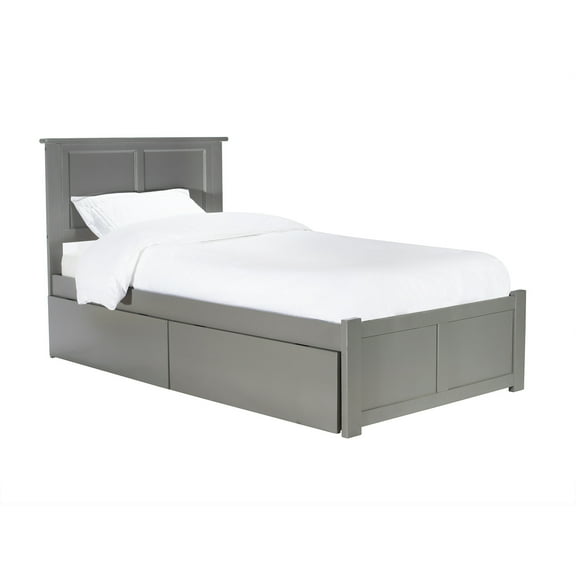 HomeStock Seaside Serenity Platform Bed with Flat Panel Footboard and Bed Drawers, Includes 2 Underbed Drawers, Sturdy Construction, Mattress-Ready, Turbo Charger Included-Color:Grey,Size:Twin