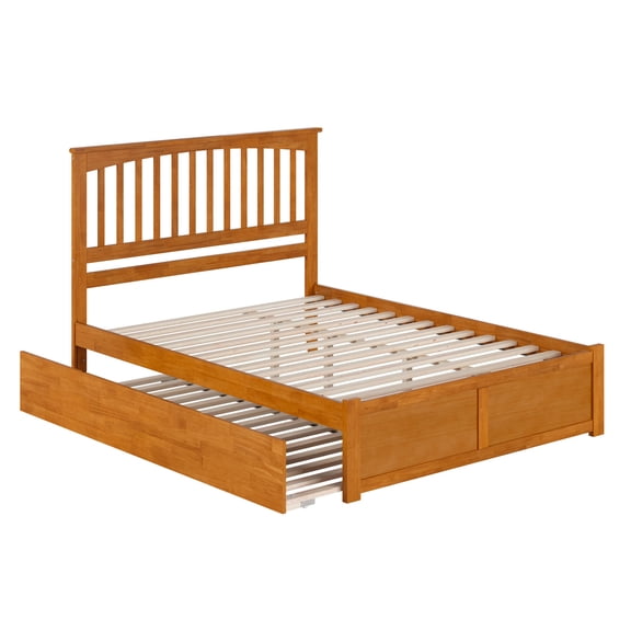 HomeStock Seaside Serenity Solid Wood Platform Bed with Footboard & Twin XL Trundle in Light Toffee