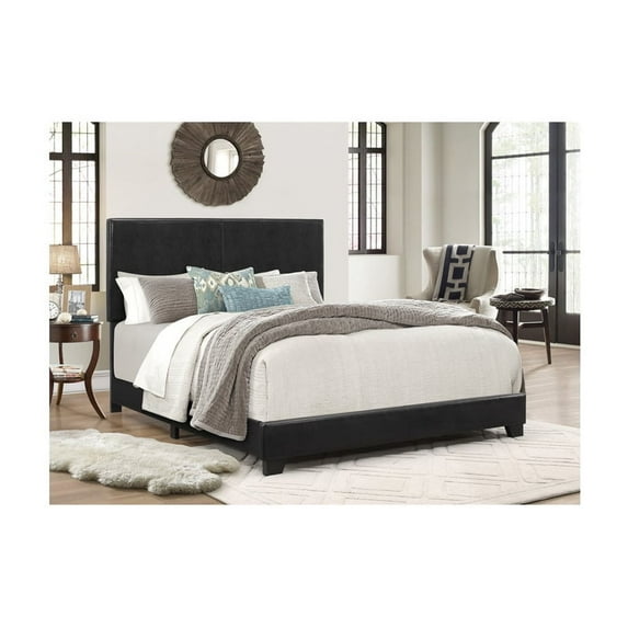 Upholstered Bed - Black Faux Leather Headboard - Wood & Plywood Frame - Easy Assembly - Twin Size