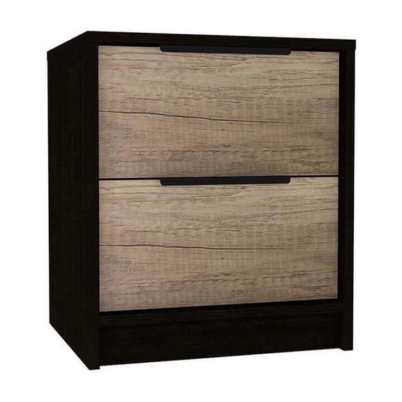 HomeStock Seaside Style 2 Drawer Night Stand Espresso Light Oak, 18" High, Two Drawers for Extra Storage, Modern Design with Metal Hardware for Smooth Drawers