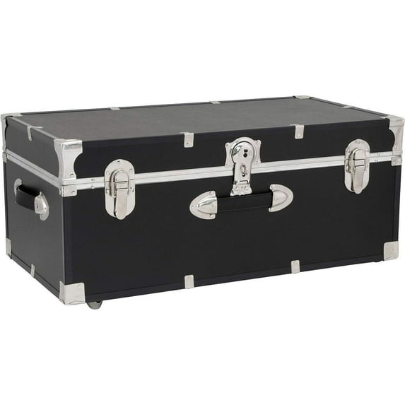 HomeStock Rustic Romance Heavy Duty 30" Under Bed College Storage Trunk with Lock, Latch Closure Type, 15.75" D x 30" W x 12.25" H, Ideal Camp Dorm Room Trunk Footlocker-Color:Black