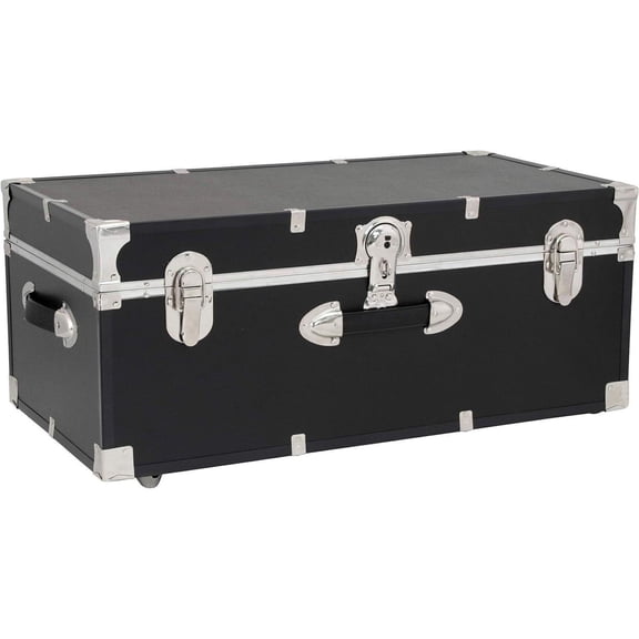 HomeStock Rustic Romance Heavy Duty 30" Under Bed College Storage Trunk with Lock, Latch Closure Type, 15.75" D x 30" W x 12.25" H, Ideal Camp Dorm Room Trunk Footlocker-Color:Black