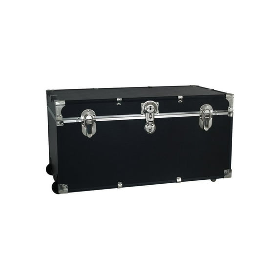 HomeStock Seaside Style Heavy Duty 31" Under Bed College Storage Trunk with Wheels & Lock, Latch Closure Type, 30" L x 8.25" W x 18.25" H, Ideal Camp Dorm Room Trunk Footlocker-Color:Black