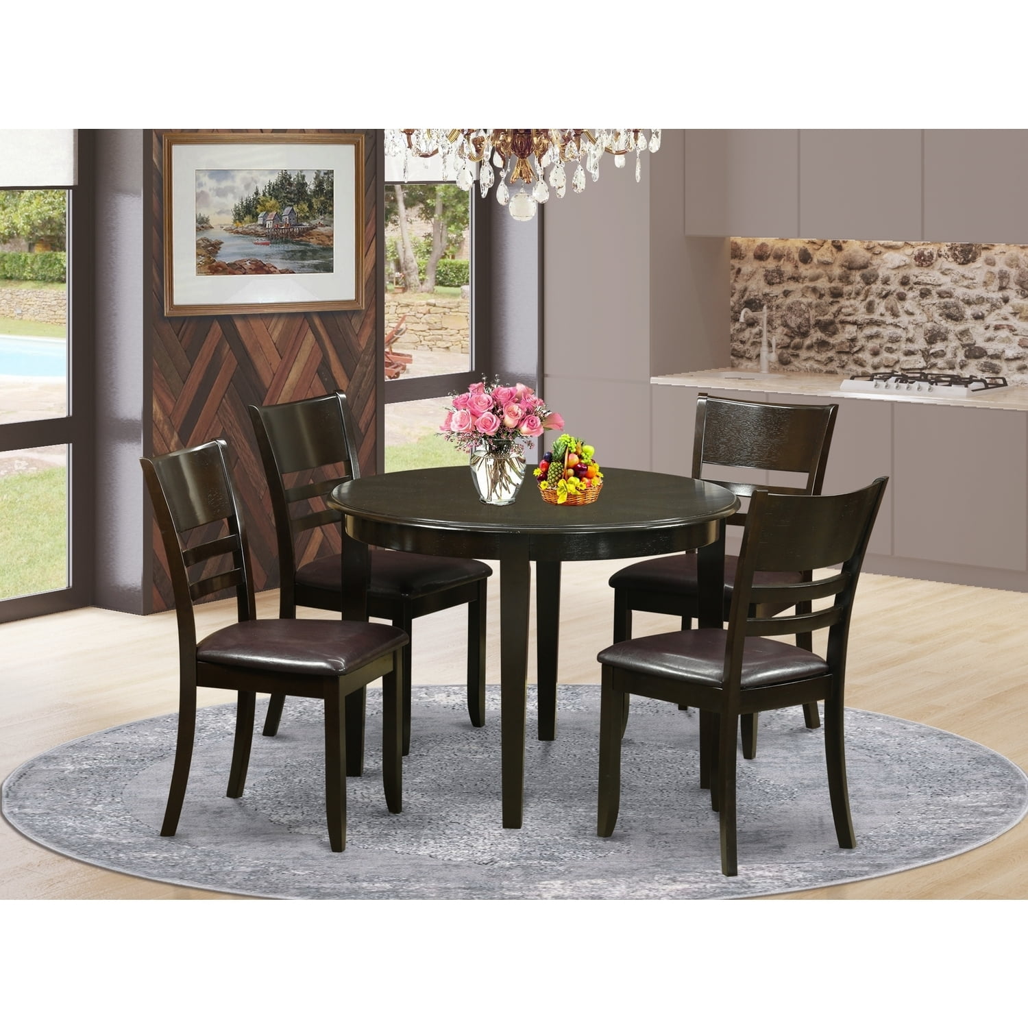 Modern 5 Piece Dining Set - Round Kitchen Table & 4 Chairs - Cappuccino ...