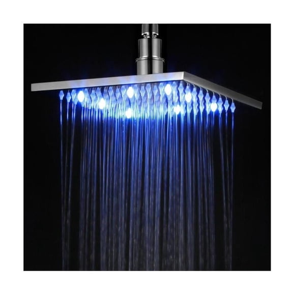 HomeStock Seaside Style 8" Square Multi-Color Rain Shower Head - Brushed Nickel Finish with Temperature-Sensitive Lights for a Modern Shower Experience
