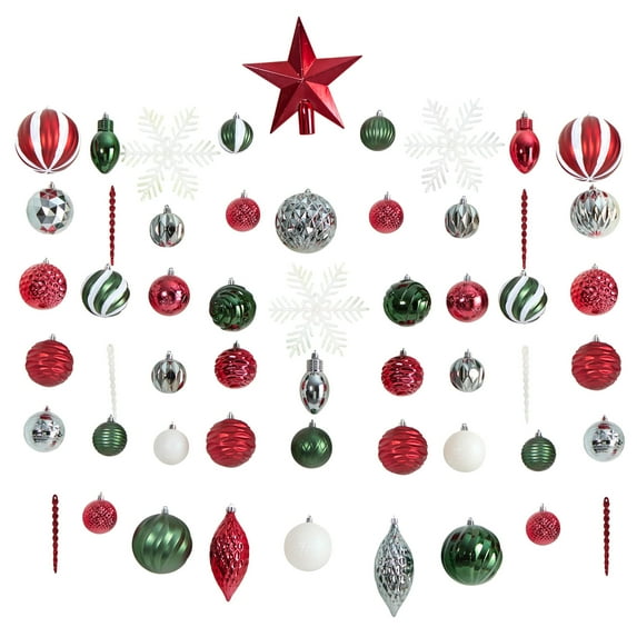 HomeStock Seaside Style Deluxe Shatterproof, 100 Count Christmas Tree Ornament Box Set, Re-Useable Container
