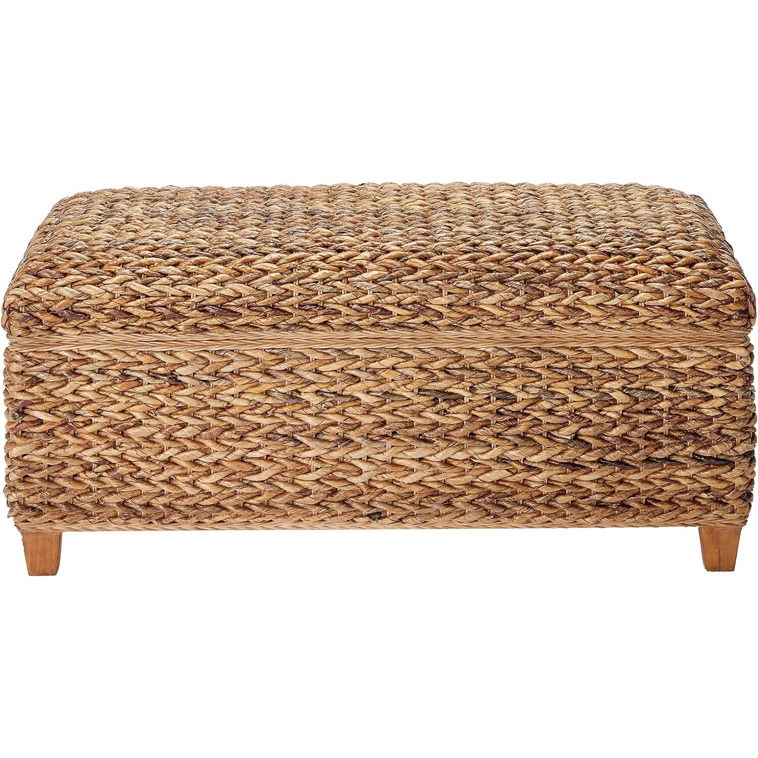 HomeStock Seaside Style Hand-Woven Vintage Storage Trunk Banana Leaf Rectangular Storage Trunk, Amber Storage Trunks And Chests, Brown, 42.25"L x 18.25"W x 19"H