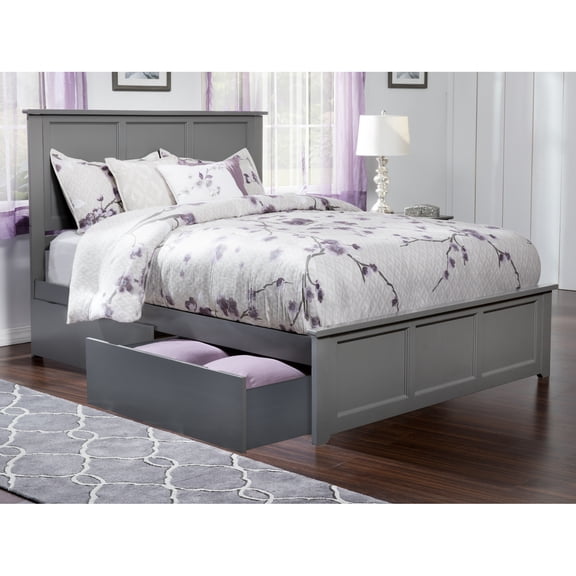 King Size Platform Bed with FootboardStorage - Modern Grey Bedroom Furniture
