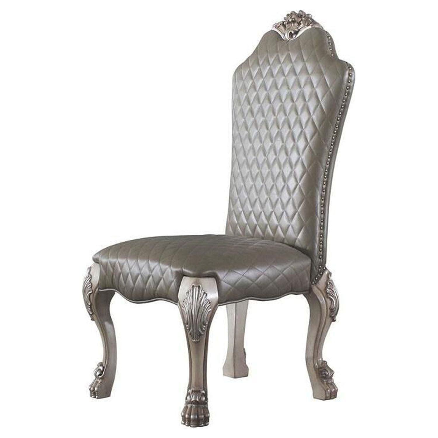 Antique White Faux Leather High Back Side Chair