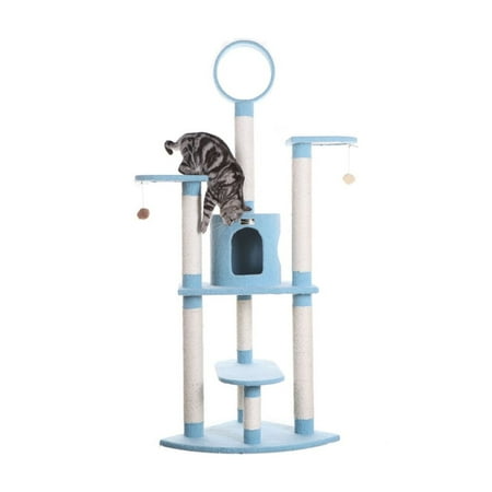 Sky Blue Cat Tree - 65" Multi-Level Condo with Scratching Posts & Tunnel