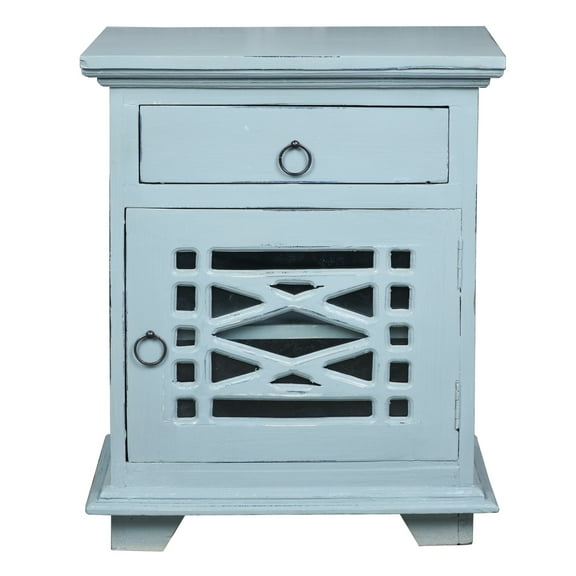 Solid Wood Side Table - Nightstand Accent Cabinet - Fully Assembled - Beach Blue Finish