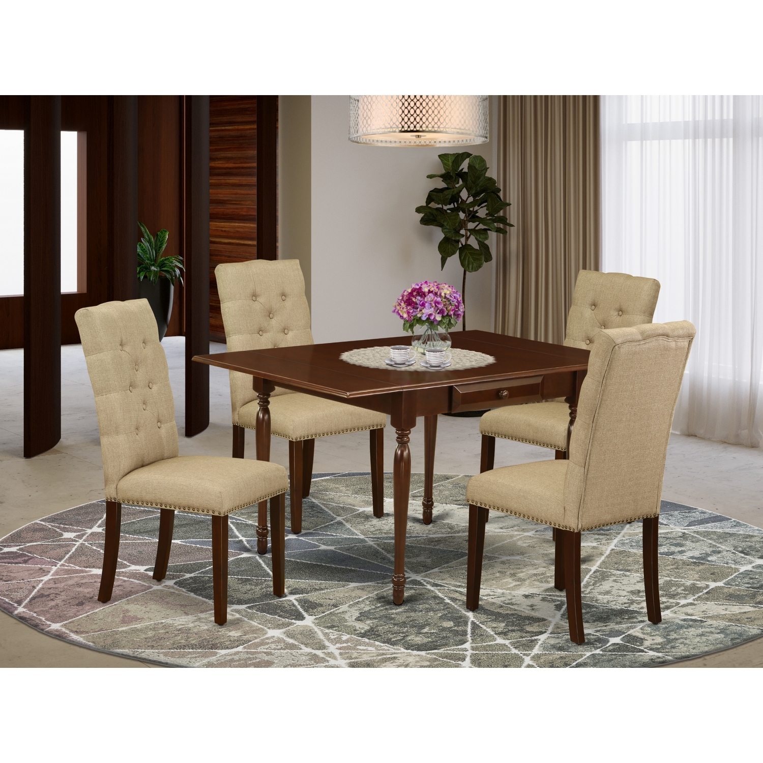 Rectangular Dining Table Set 5 Piece - Wood Dining Room Table with 4 ...