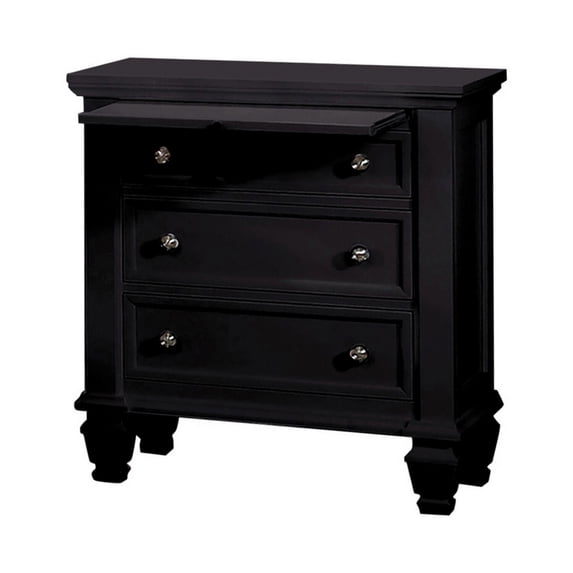HomeStock Sophisticated Simplicity Black 29 x 16.5 x 29.75 inch Nightstand with Slide Out Tray 3 Drawers Felt Lined Drawer and Panel Fronts