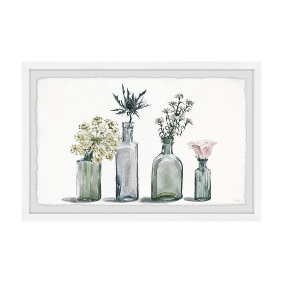 HomeStock Sophisticated Simplicity Four Bottle Blooms Framed Painting Print, Contemporary Wall Decor: Abstract, Digital Art Prints, and Modern Styles for Your Home