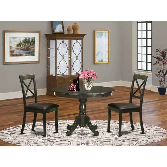 Round Kitchen Dining Table Set - 42" Table w/ Drop Leaves & 4 Chairs - Linen White Wood