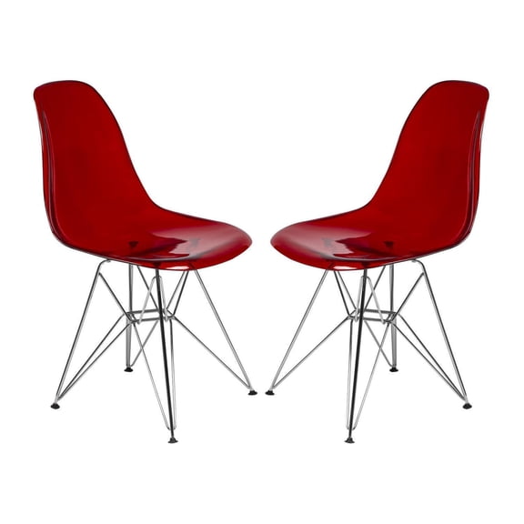 Eiffel Side Chairs - Modern Transparent Plastic Seating - Set of 2 - Ergonomic Design - 32" High