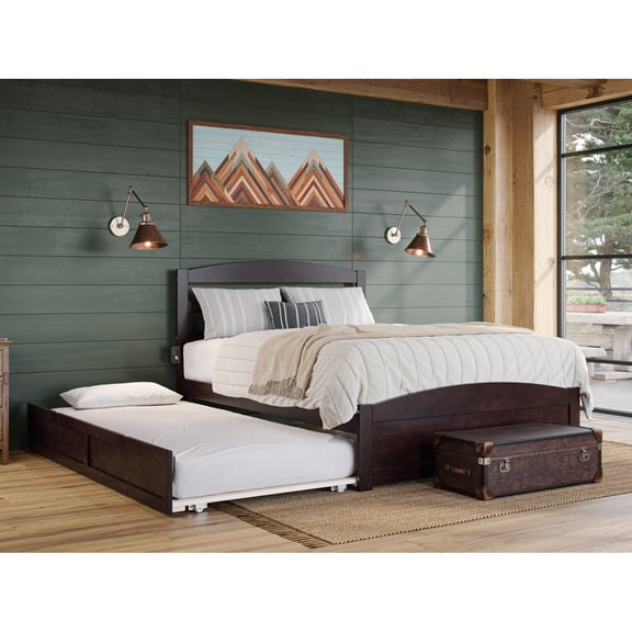 HomeStock Sophisticated Simplicity Queen Solid Wood Platform Bed with Twin XL Trundle, Turbo Charger, and Slat Support - Espresso, 60.25" x 81.5" x 41.38"