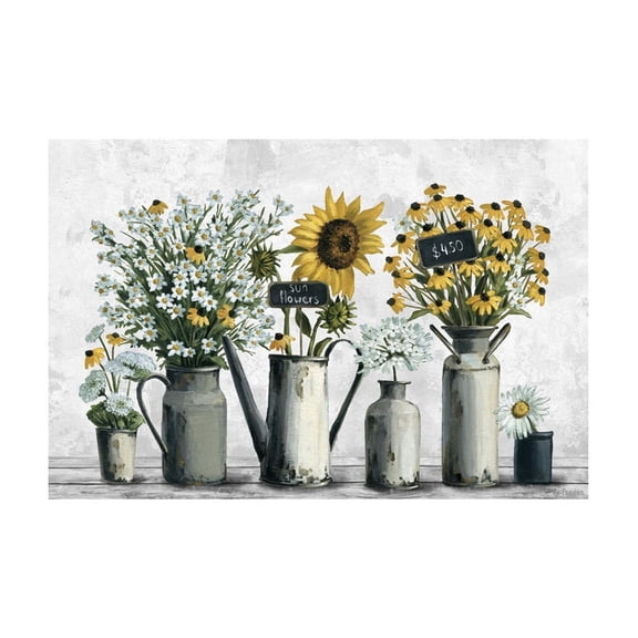 HomeStock Sophisticated Simplicity Tin Can Flowers Painting Print on Wrapped Canvas, 24" x 16", Modern Handmade Canvas Art Decor - Unique and Chic Wall Prints for Contemporary Spaces