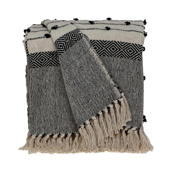 HomeStock Sophisticated Simplicity Transitional Handloomed 52" x 67" Cotton Throw Blanket for All Living Spaces-Color:Beige