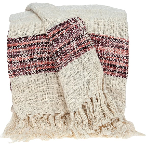HomeStock Sophisticated Simplicity Transitional Handloomed 52" x 67" Cotton Throw Blanket for All Living Spaces-Color:Multicolor