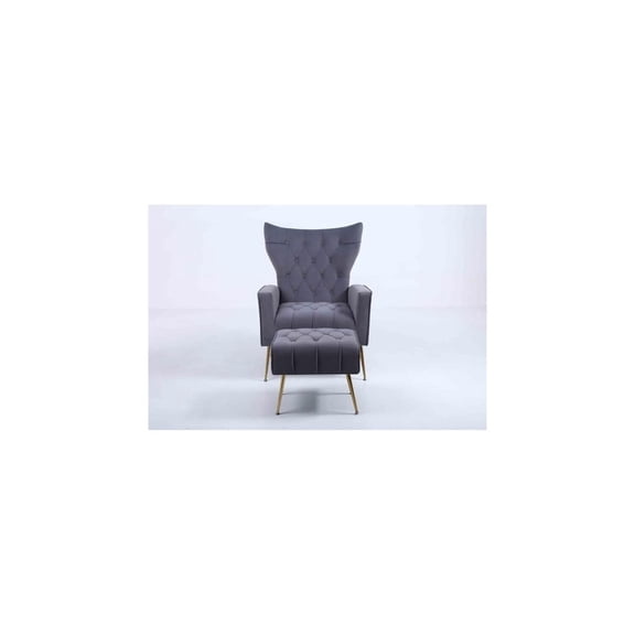 HomeStock Sophisticated Simplicity Velvet Upholstery Fabric Tufted Cushions Accent Chair With Ottoman, Arm Rest, Cushion Availability - 37.4"D x 29.1"W x 30.7"H-Color:Dark Gray