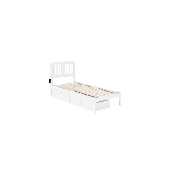 Twin XL Bed with USB Charger & Drawers - Solid Wood Mission Style - No Box Spring Needed - 600lb Capacity