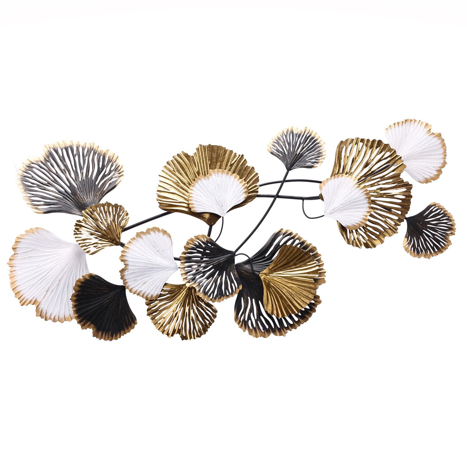 Black Gold and White Metal Ginkgo Leaves Wall Sculpture
