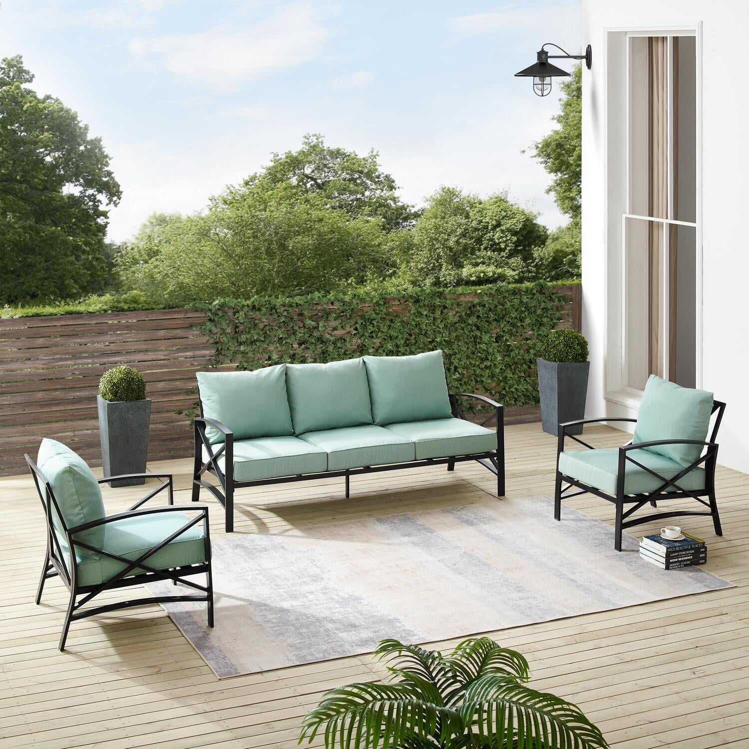 Outdoor Sofa Set - Metal Patio Furniture 3 Piece Set - Bronze Finish ...