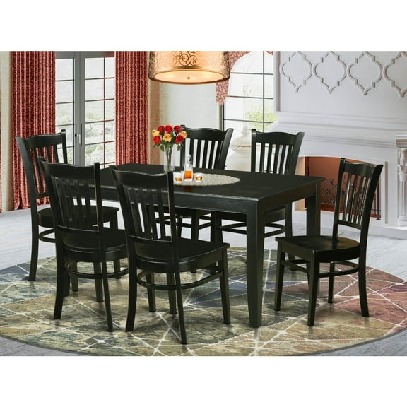 7 Piece Kitchen Table Set - Dining Room Table & 6 Chairs - 36x60 Inch - Black Finish