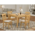 thumbnail image 1 of 5 Piece Dinette Set - Square Table & 4 Linen Chairs - 36x36 Inch - Oak Finish Dining Room Set, 1 of 5