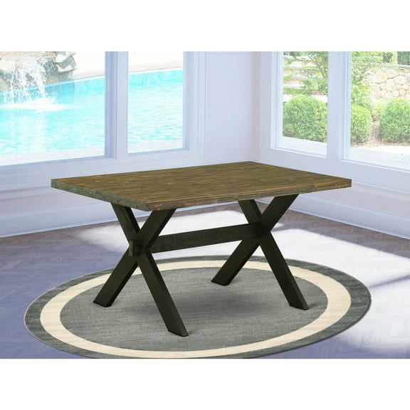 Modern Dining Table 60" x 36" - Black Legs, Distressed Jacobean Top - EastWest Furniture