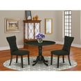 thumbnail image 1 of Round Dining Table Set for 2- 3 Piece Kitchen Table & Chairs - Black Linen Fabric Parsons Chairs, 1 of 5