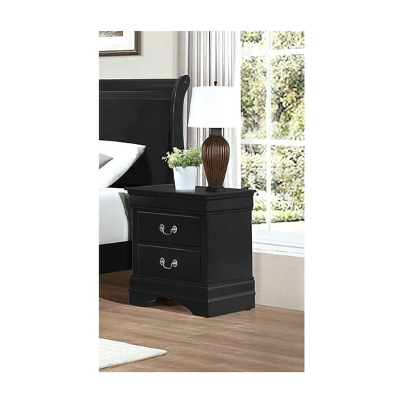 HomeStock Southwestern Sanctuary Black Wooden Night Stand with 2 Drawers and Curvy Handles for Bedroom Use 21.63" x 15.75" x 24"