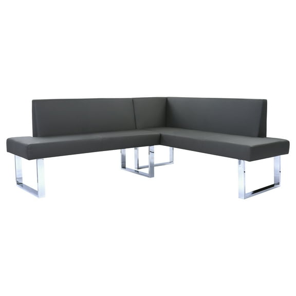 Corner Dining Bench Southwestern Style - 80" Gray Faux Leather - Modern Chrome Legs - HomeStock Sanctuary