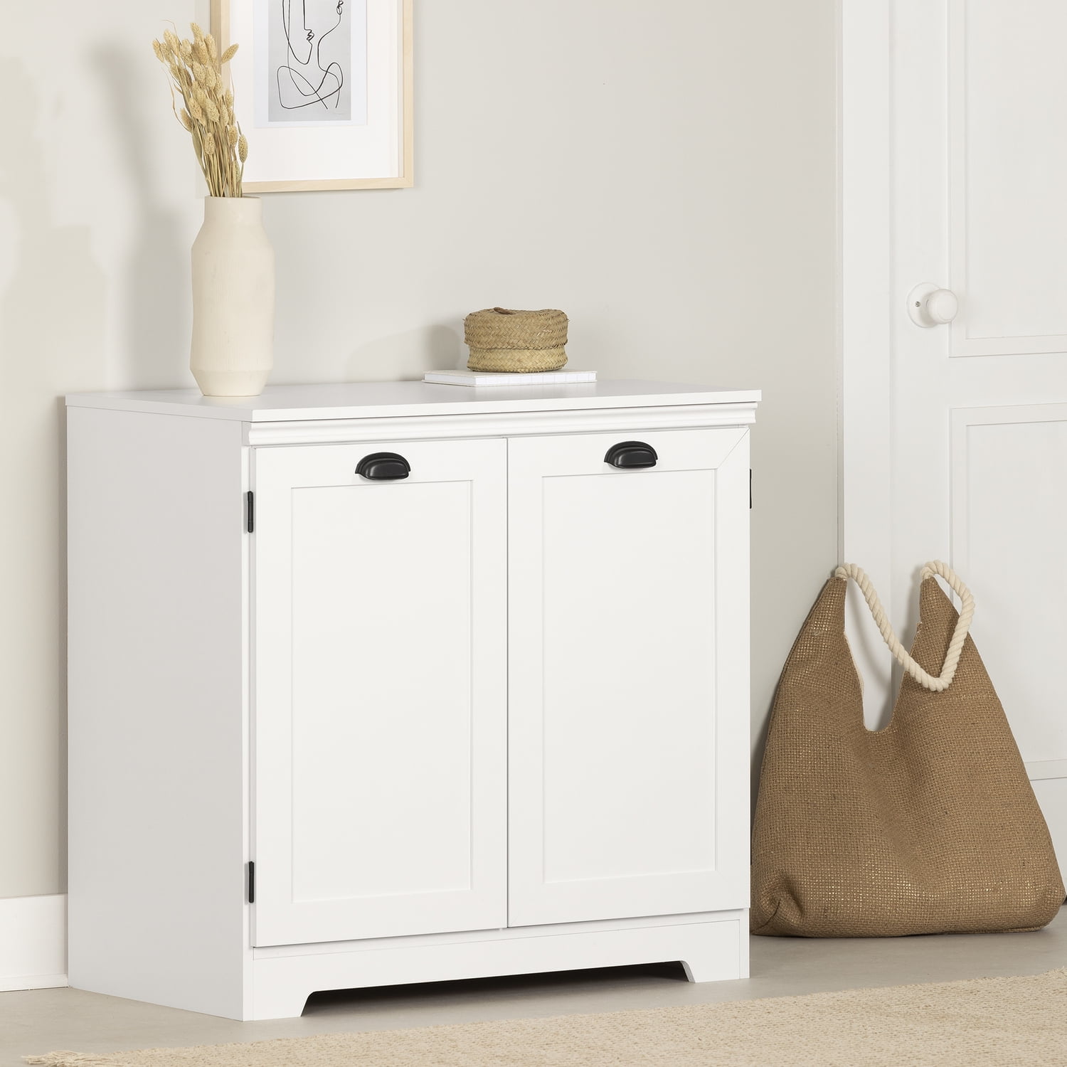 Harma 33" White Farmhouse Storage Cabinet with Adjustable Shelf