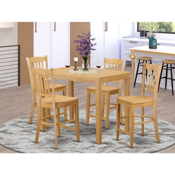 Kitchen Counter Height Dining Set - 5 Piece Table & Chairs - Rectangle Dining Room Table - Oak Finish