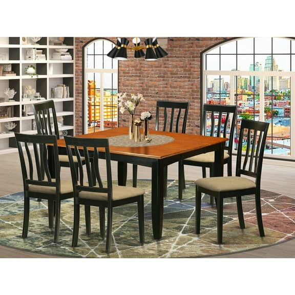 Southwestern Dining Table Set - 54 Inch Kitchen Table with 8 Chairs - Black & Cherry Finish