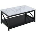 thumbnail image 1 of Homestock Sophisticated Simplicity Coffee Table Style Coffee Table With Spacious Bottom Shelf For Everyday Essentials-Color:White Faux Marble and Black, 1 of 3