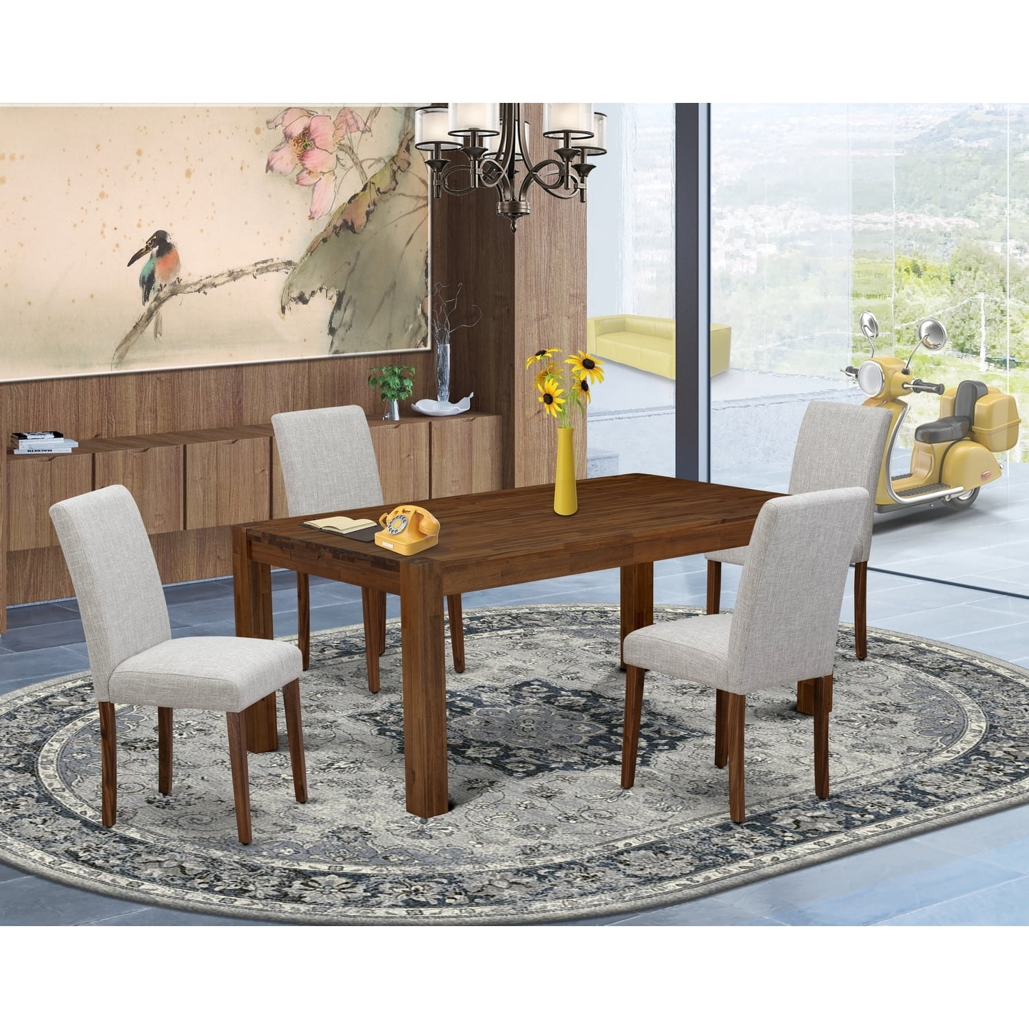 Southwestern Dining Set - 5 Piece Table & Chair Set - Linen Fabric ...