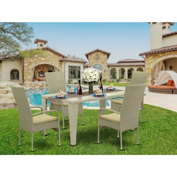 Outdoor Wicker Dining Set - 5 Piece Patio Furniture Set with Table & 4 Chairs