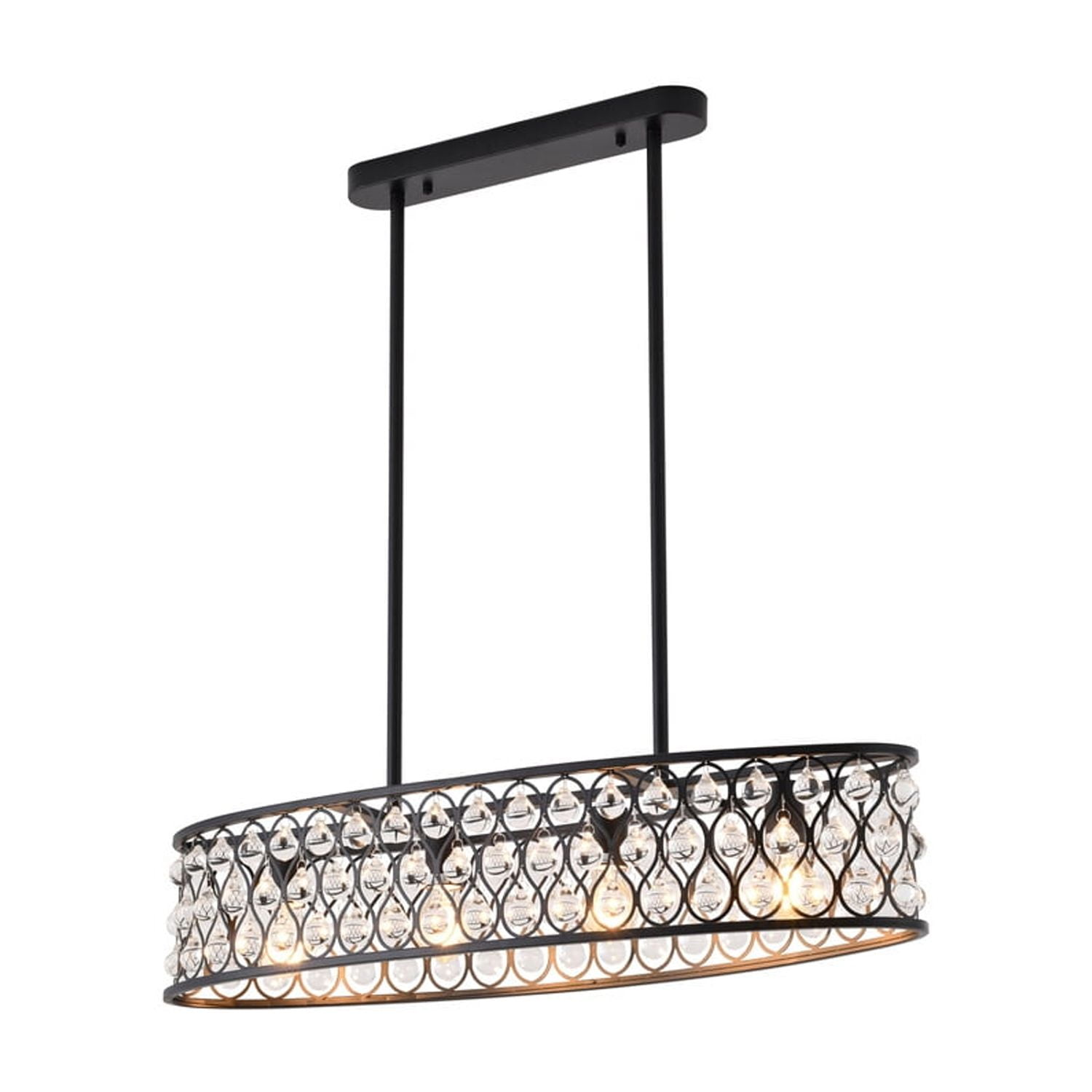 Black Metal 4-Light Chandelier with Clear Crystal Accents