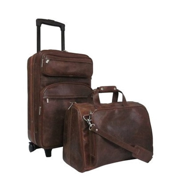 HomeStock Southwestern Sensibilities Leather 2-Piece Luggage Set with Back Zippered Pocket and In-line Skate Wheels - 24.5" H x 14" L x 10.5" W