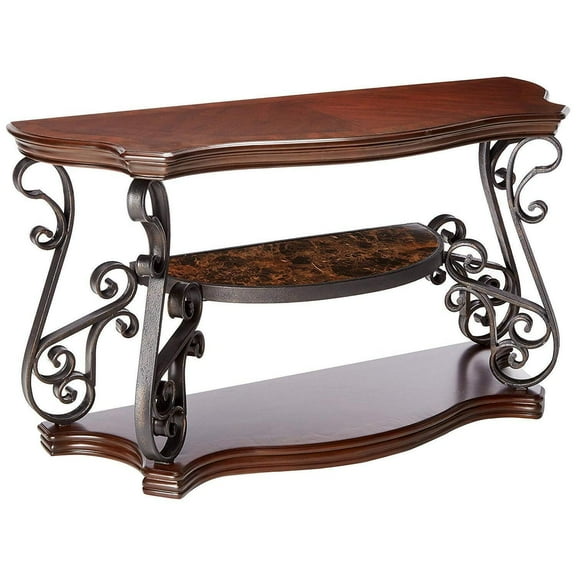 Sofa Table with Glass Top - Metal Scrollwork Base, 30H x 54W x 20D, Living Room Accent Table