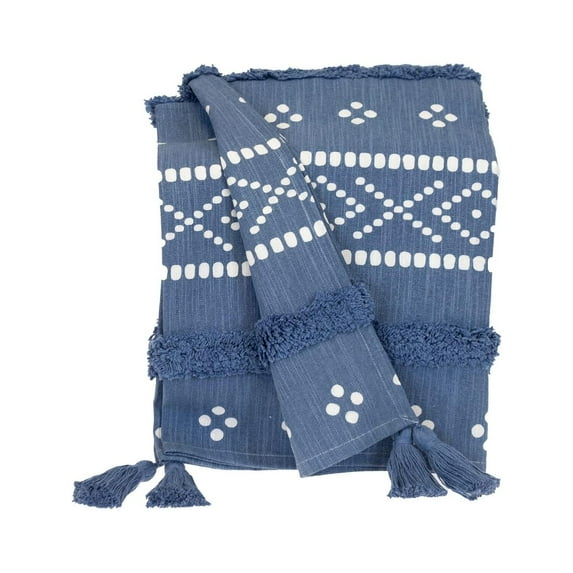 HomeStock Southwestern Sensibilities Transitional Stripes and Dots 50" x 60" Throw, Cozy Cotton Throw Blanket for Comfortable Relaxation-Color:Blue