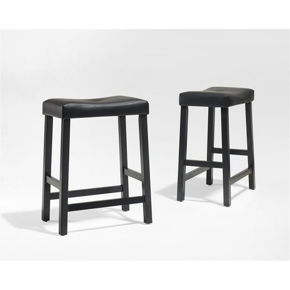 Counter Stools Set of 2 - Saddle Seat Bar Stools - Faux Leather Kitchen Island Stools - Black