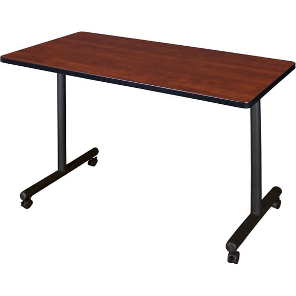 HomeStock Southwestern Style 42" x 24" Mobile Training Table- Cherry, Adjustable and Foldable Office Table with Wheels for Meeting Rooms and Classrooms