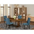 thumbnail image 1 of HomeStock Southwestern Style 5-Piece Dining Room Table Set With Chair S Legs And Mineral Blue Linen Fabric Living Room Chairs Set Of 4 And Wonderful Table - Antique Walnut And Black Finish, 1 of 5